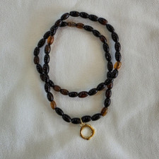 천연 타원형 올리브블랙 마노 비즈 팔찌